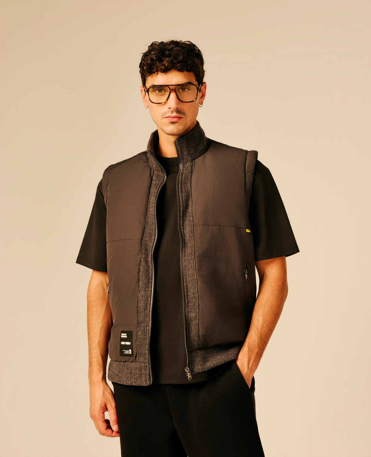 Gilet bi-matière homme gris foncé chiné - Ekeberg | Sun Valley, vue 4