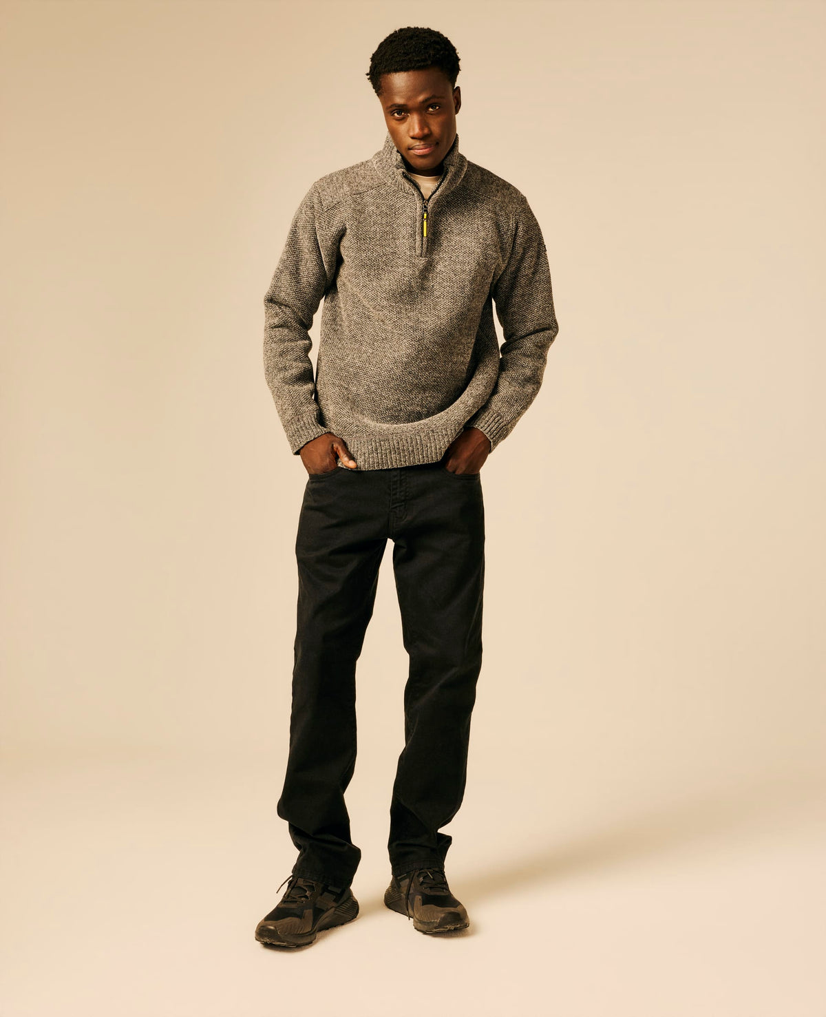Pull col zippé homme gris moyen chiné - Horteir | Sun Valley