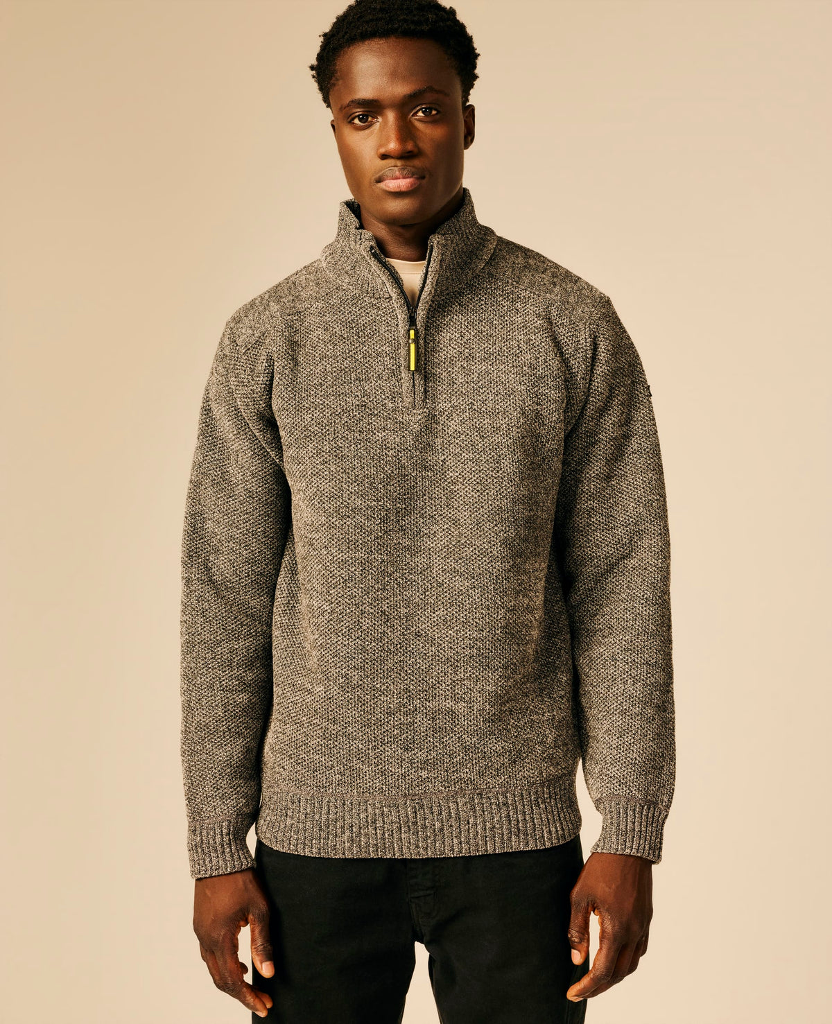 Pull col zippé homme gris moyen chiné - Horteir | Sun Valley, vue 3