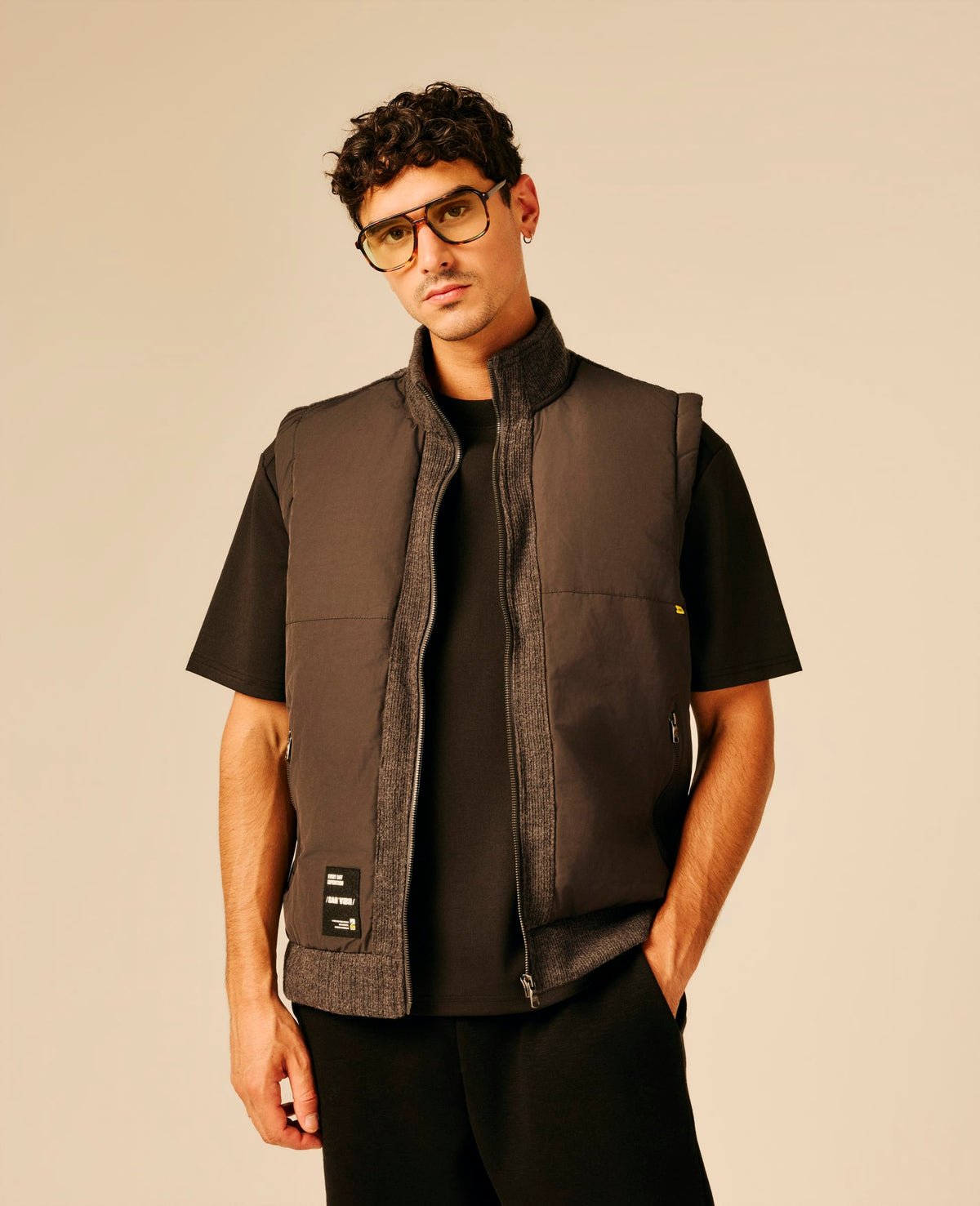 Gilet bi-matière homme gris foncé chiné - Ekeberg | Sun Valley, vue 3