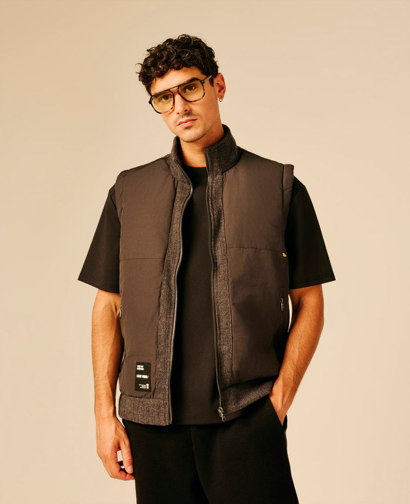 Gilet bi-matière homme gris foncé chiné - Ekeberg | Sun Valley, vue 3