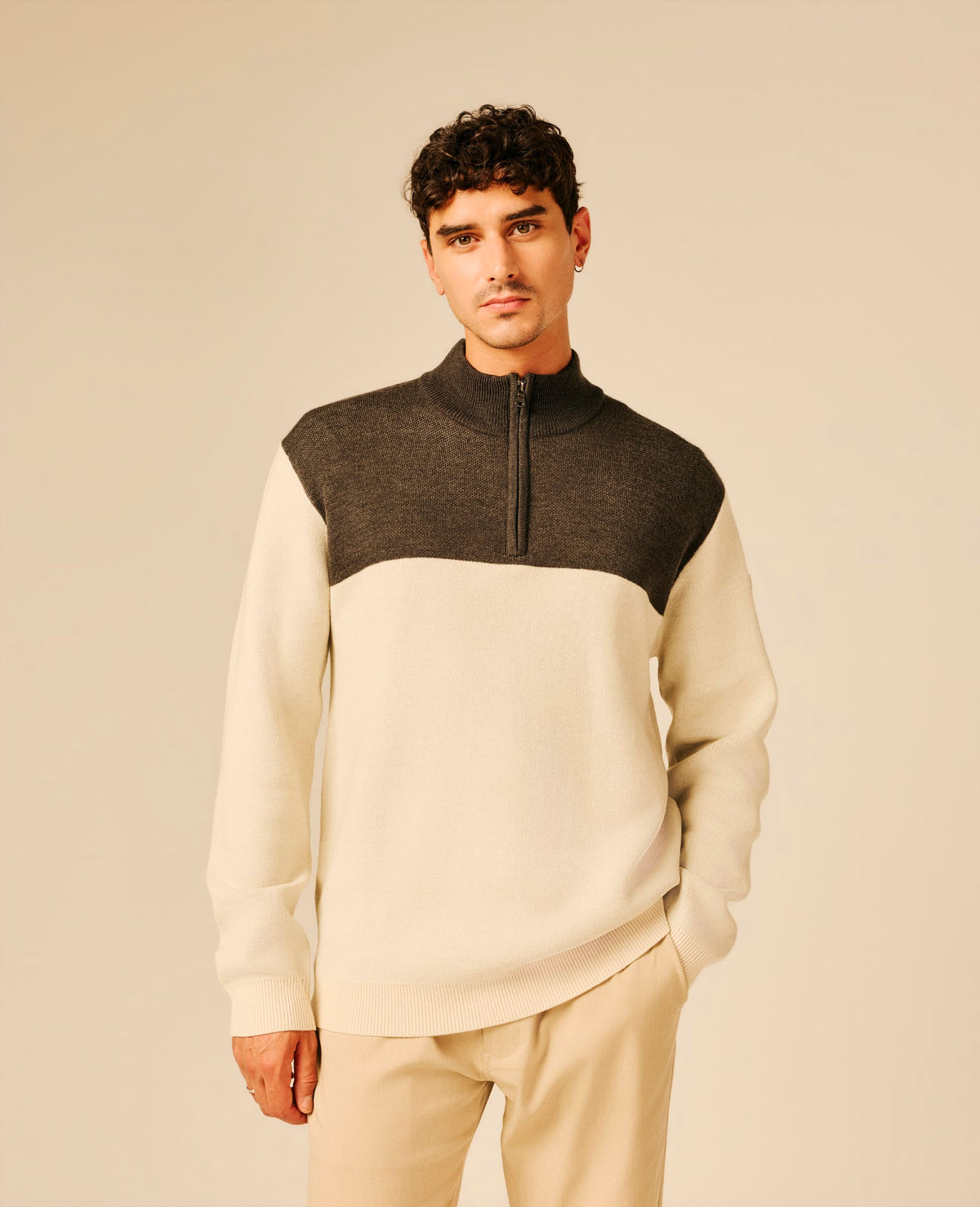 Pull col zippé homme beige clair - Hanko | Sun Valley, vue 4