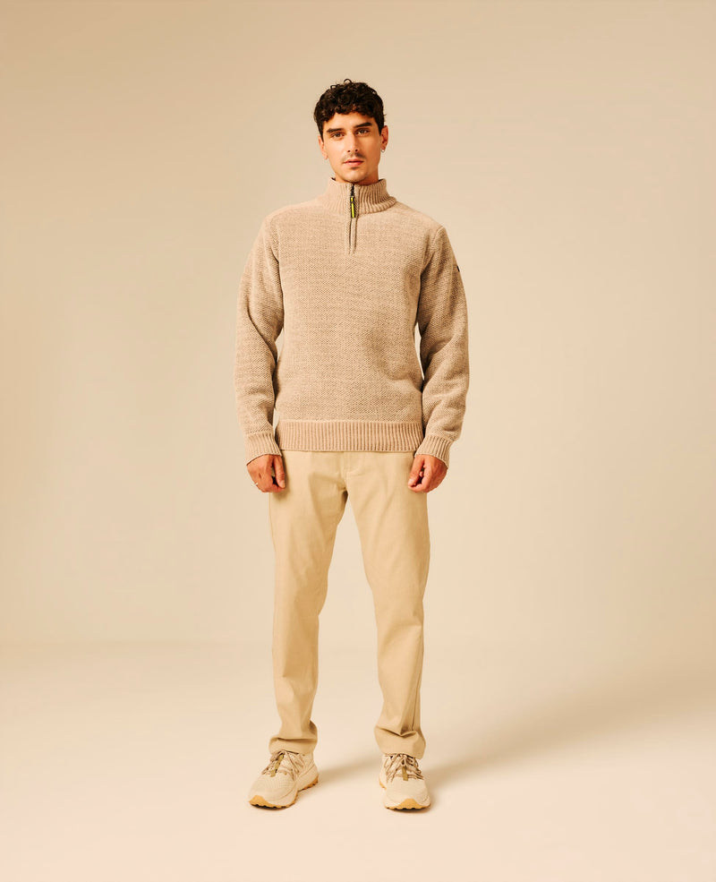Pull col zippé homme beige - Horteir | Sun Valley