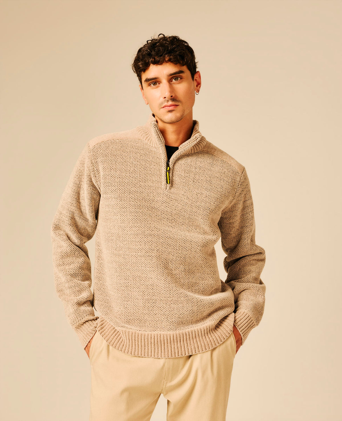 Pull col zippé homme beige - Horteir | Sun Valley, vue 3