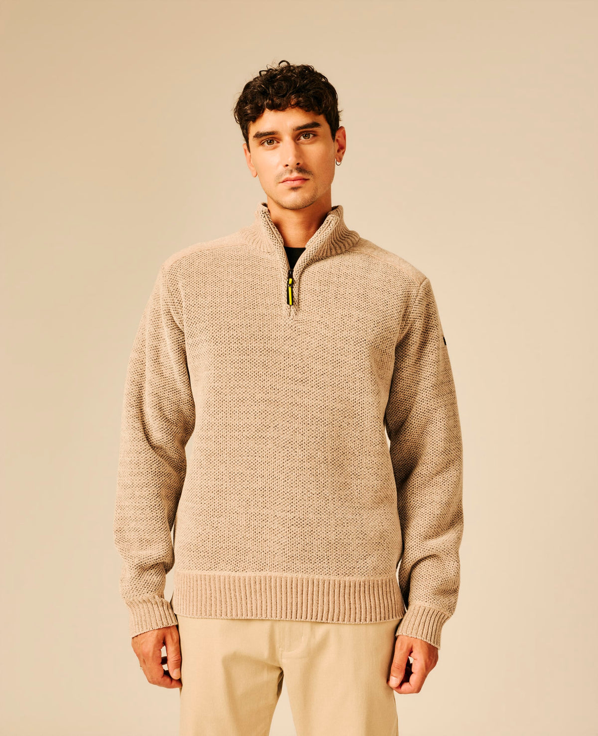 Pull col zippé homme beige - Horteir | Sun Valley, vue 4