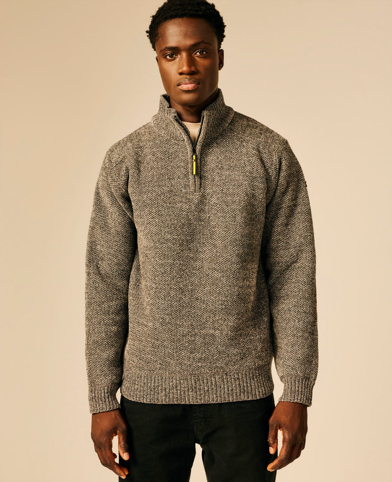 Pull col zippé homme gris moyen chiné - Horteir | Sun Valley, vue 3