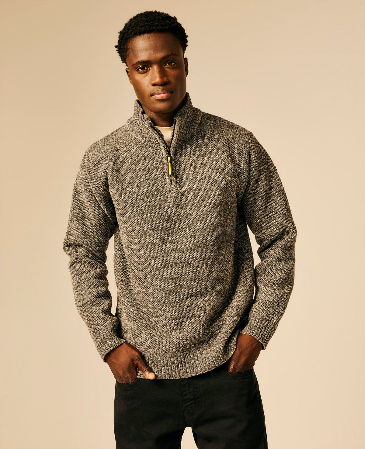 Pull col zippé homme gris moyen chiné - Horteir | Sun Valley, vue 4