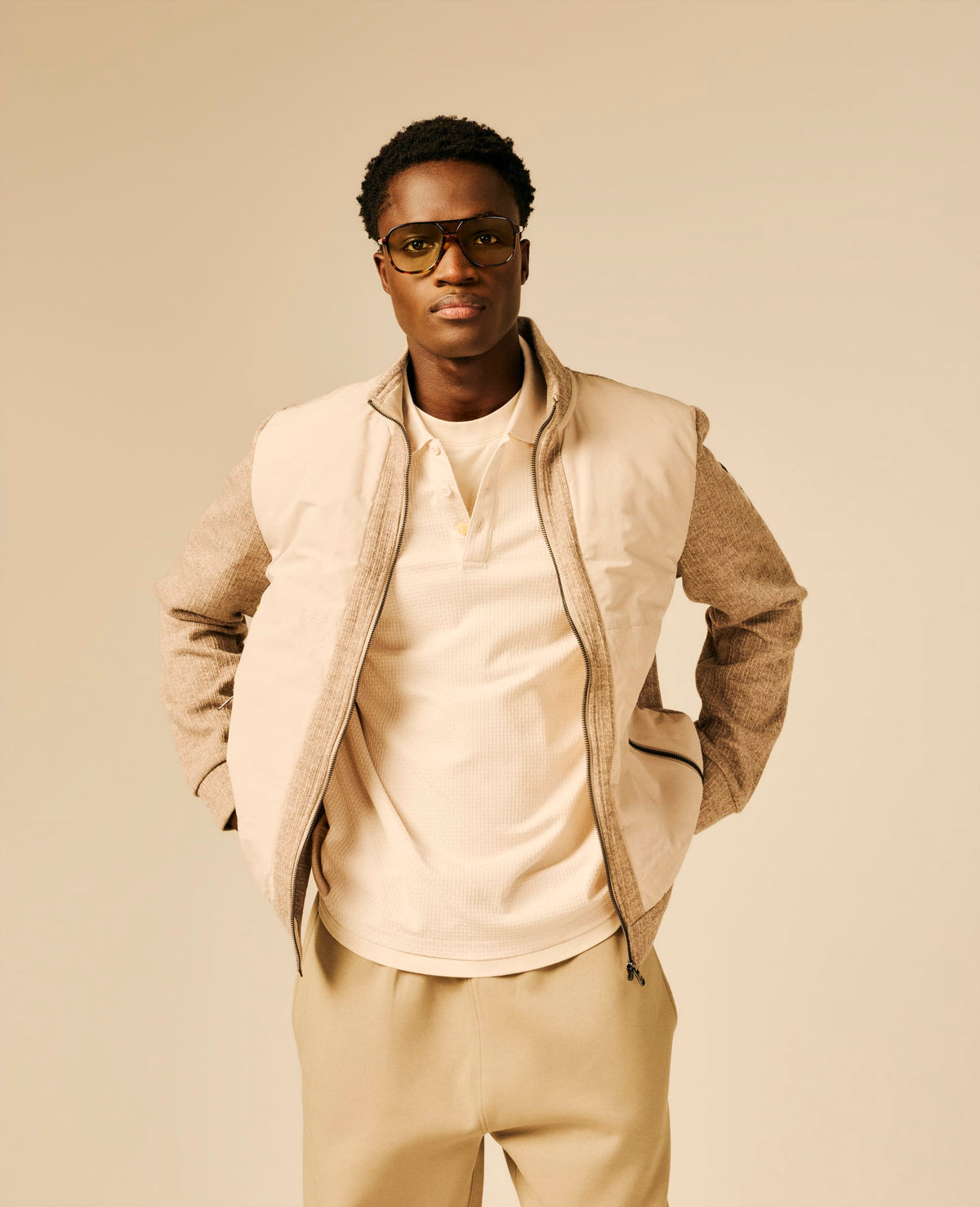Veste bi-matière homme beige - Ebesty | Sun Valley, vue 2